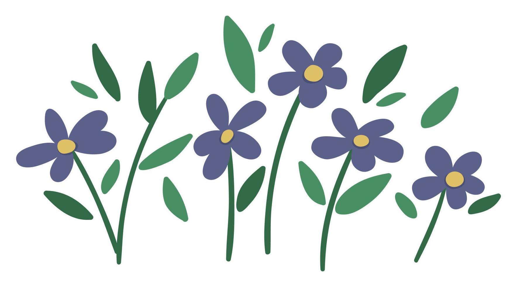 vectorillustratie van paarse bloemstukken. tuin decoratieve planten boeket. verzameling prachtige lente- en zomerkruiden en bloemen. vector