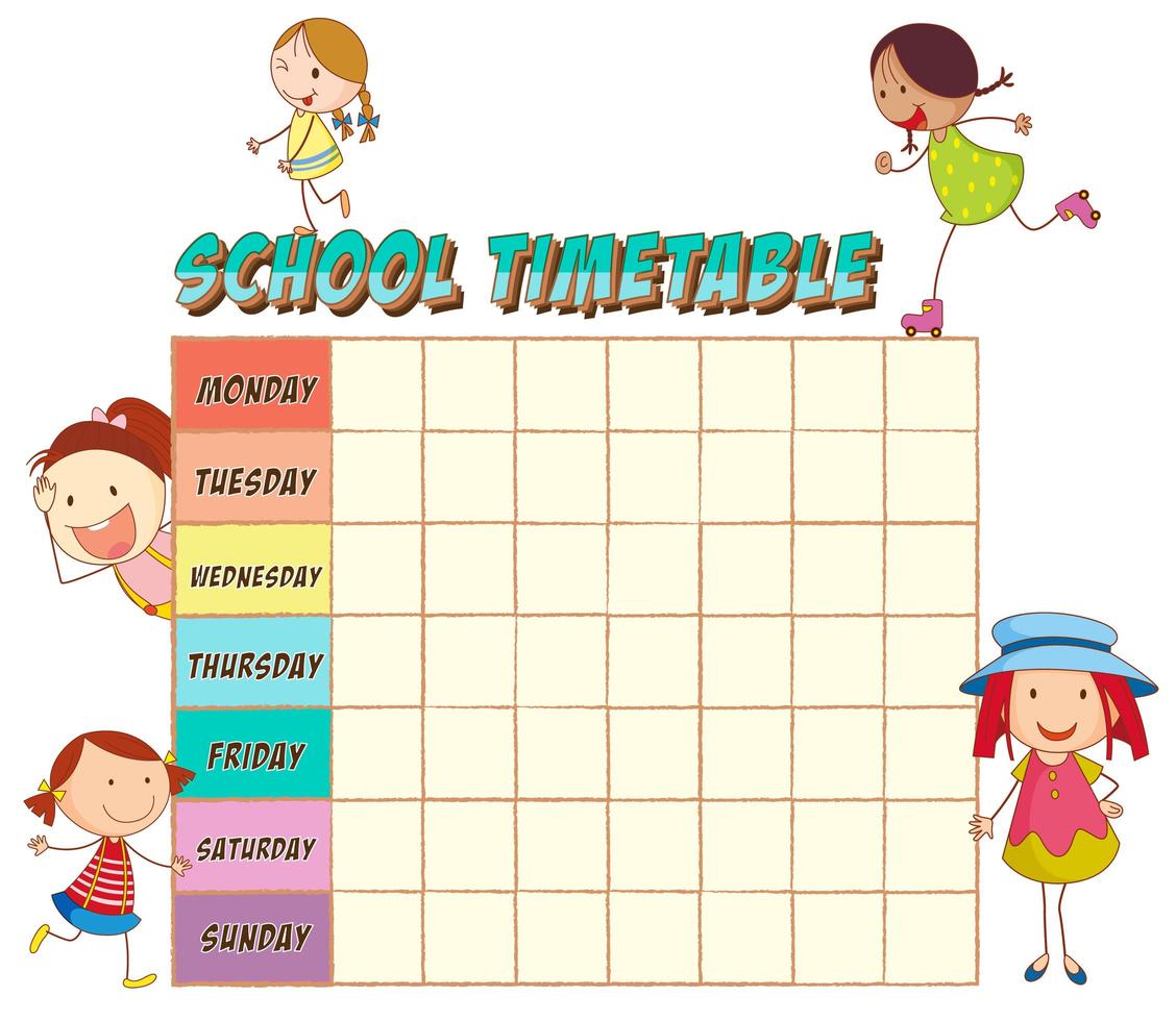 School tijdschema met doodle meisjes vector