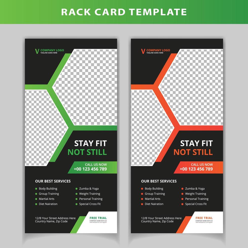 Groen en oranje zeshoekige rackkaartsjabloon vector