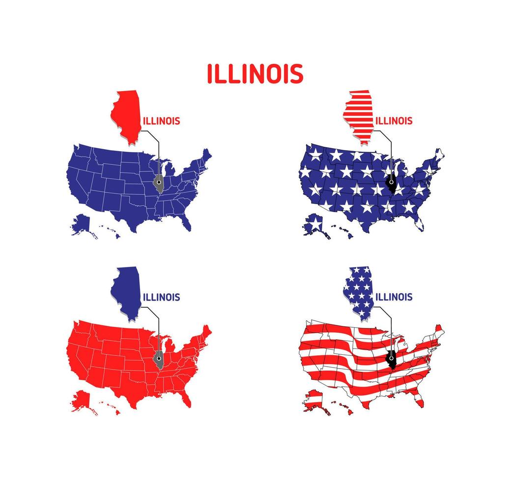 Illinois kaart met usa vlag ontwerp illustratie vector