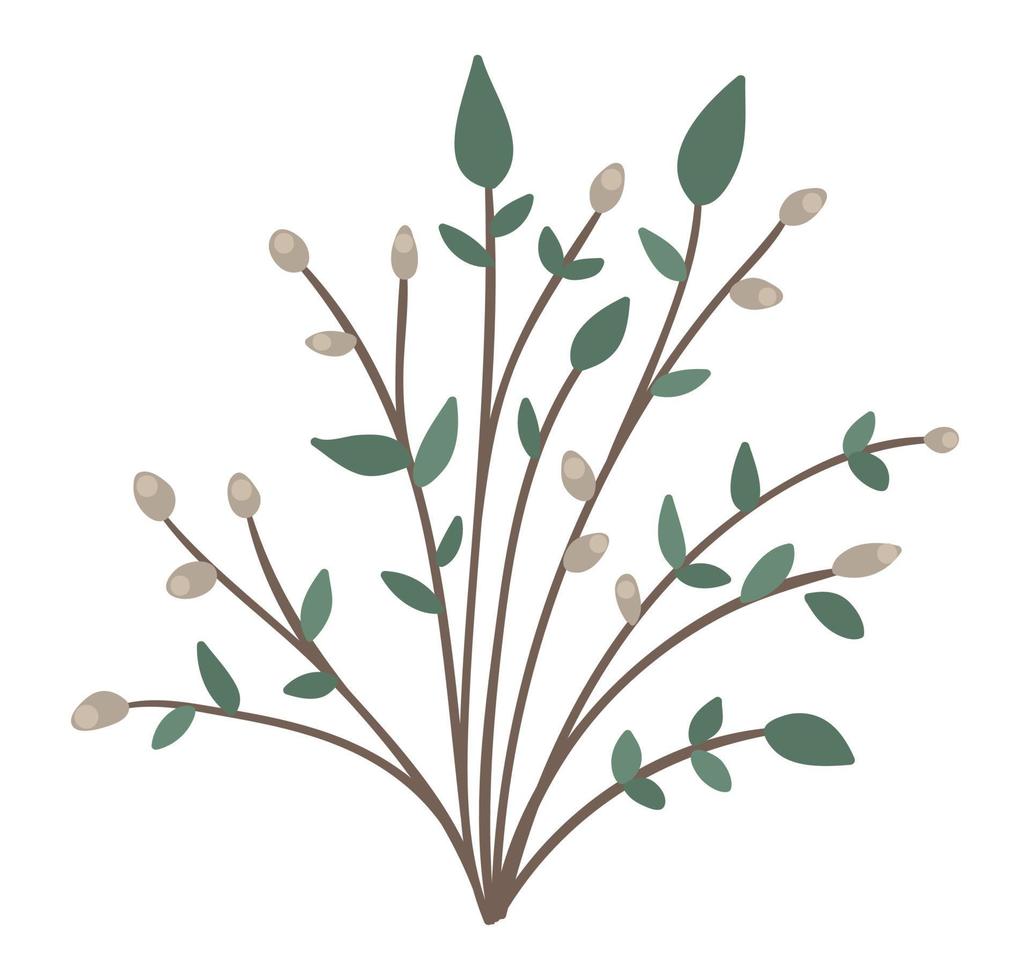 vector afbeelding van struik met knoppen en bladeren. kleine struik geïsoleerd op een witte achtergrond. platte lentetuin illustratie. tuinieren icoon