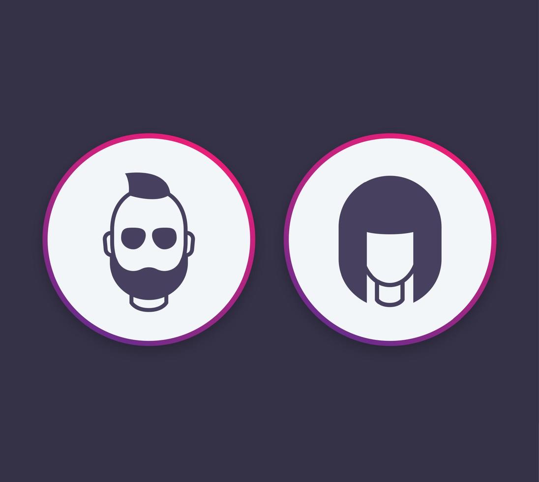 avatars ronde pictogrammen met meisje en bebaarde man vector