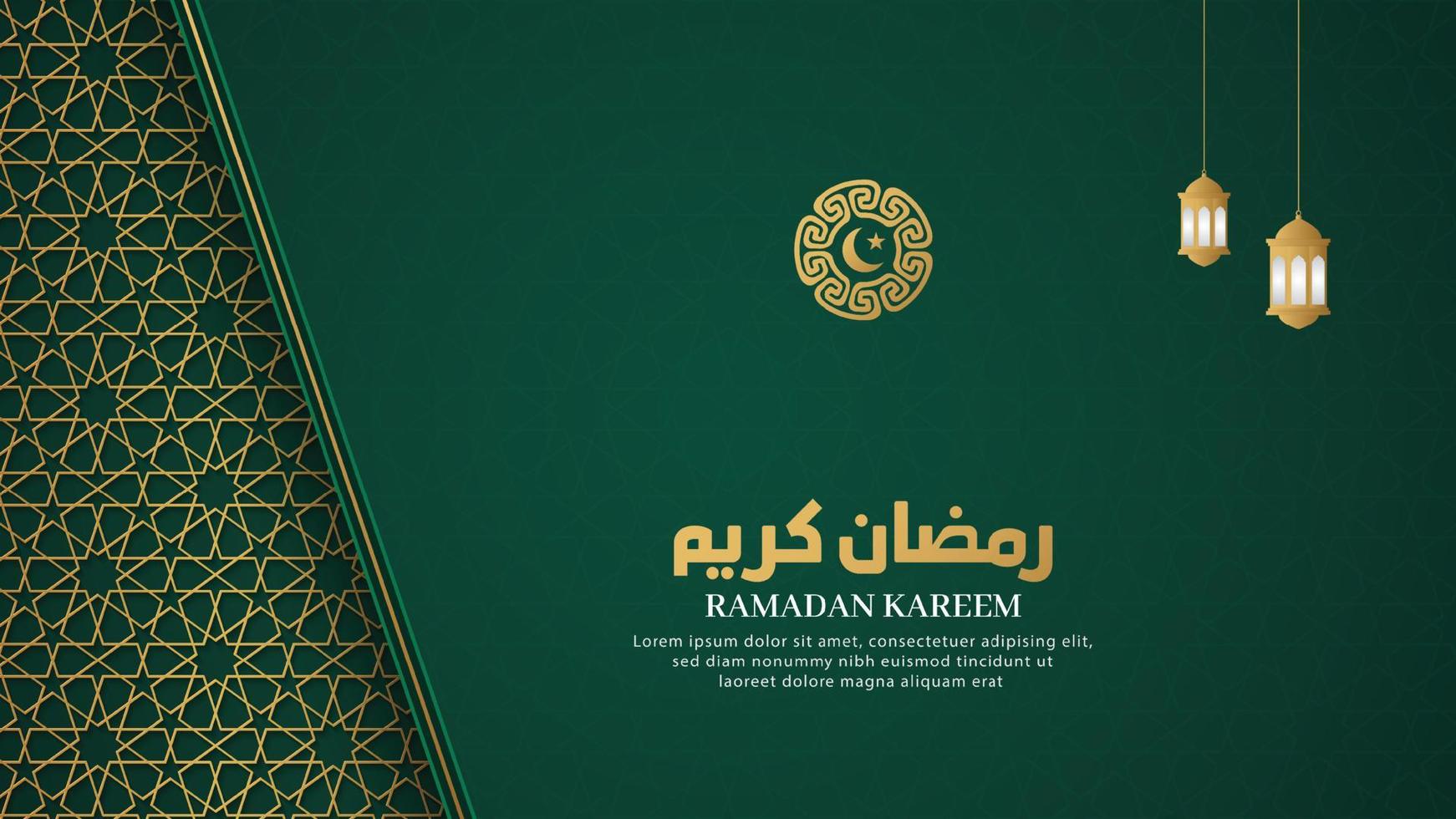 ramadan kareem islamitische arabische groene luxe achtergrond met geometrisch patroon en mooi ornament met lantaarns vector