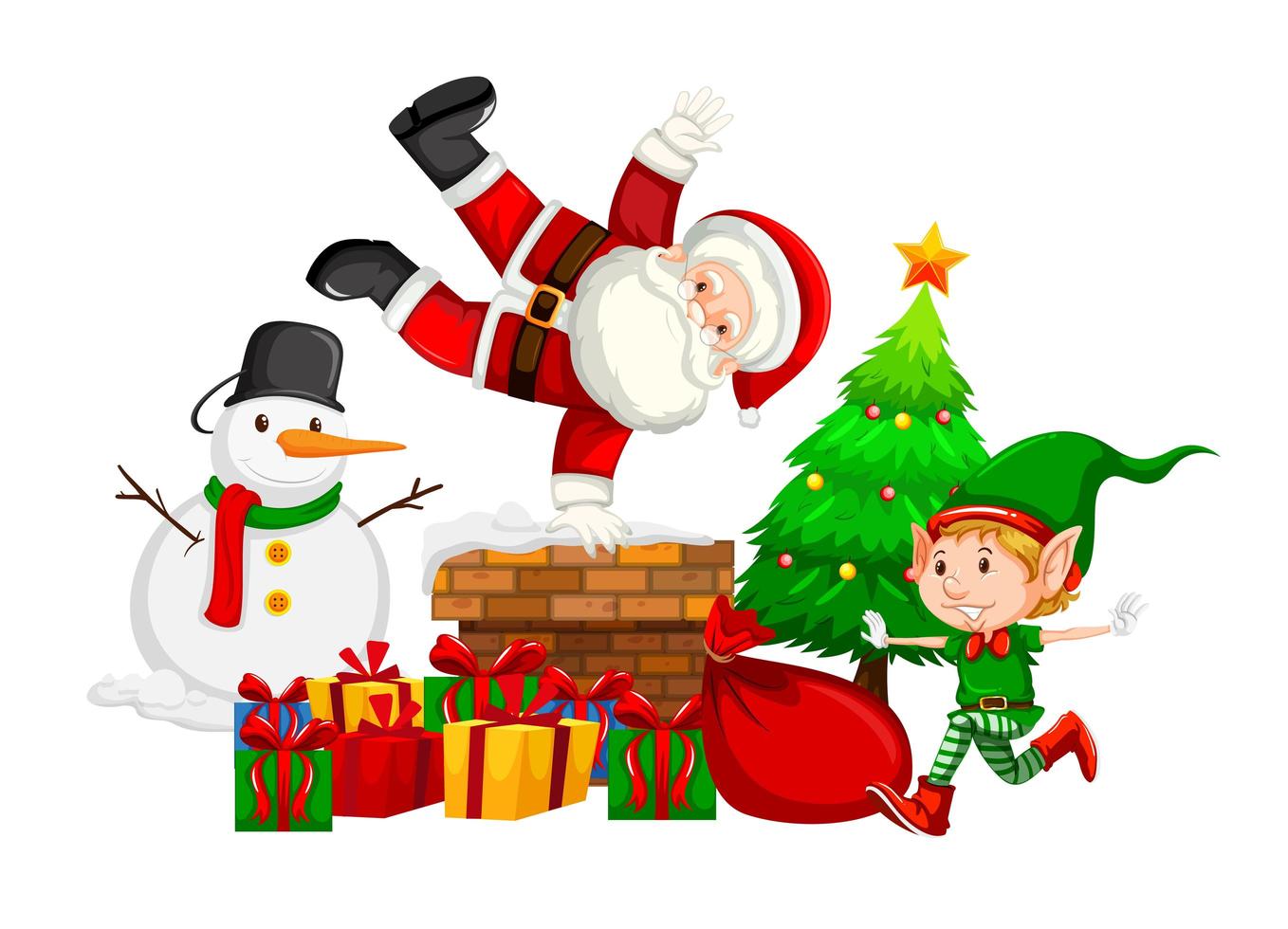 Santa Claus en Elf op de schoorsteen vector