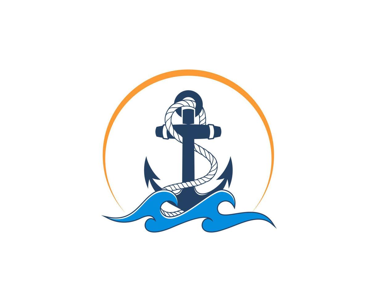 anker op het logo van de zeegolfillustratie vector