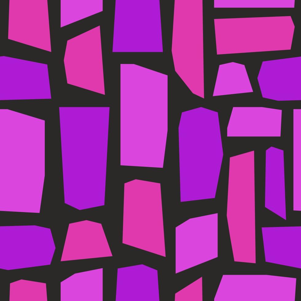 abstract snijden creatieve naadloze patroon op zwarte achtergrond. trendy handgetekende geometrische vormen in heldere violette kleuren. vector illustratie