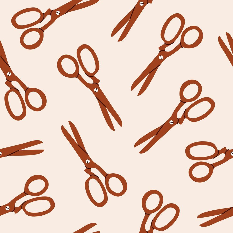 trendy minimale handgetekende naadloze patroon met terracotta kleur schaar op pastel achtergrond. eenvoudige vectorillustratie vector