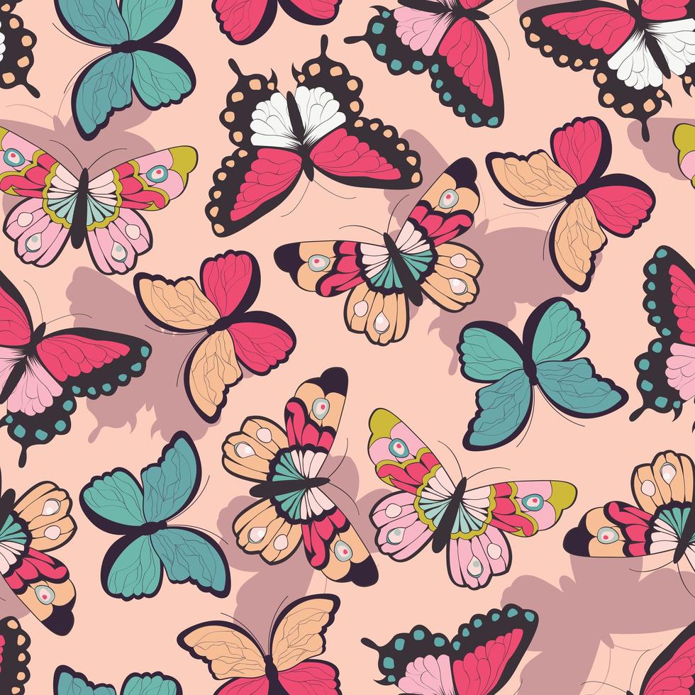 Naadloos patroon met hand getrokken kleurrijke vlinders vector