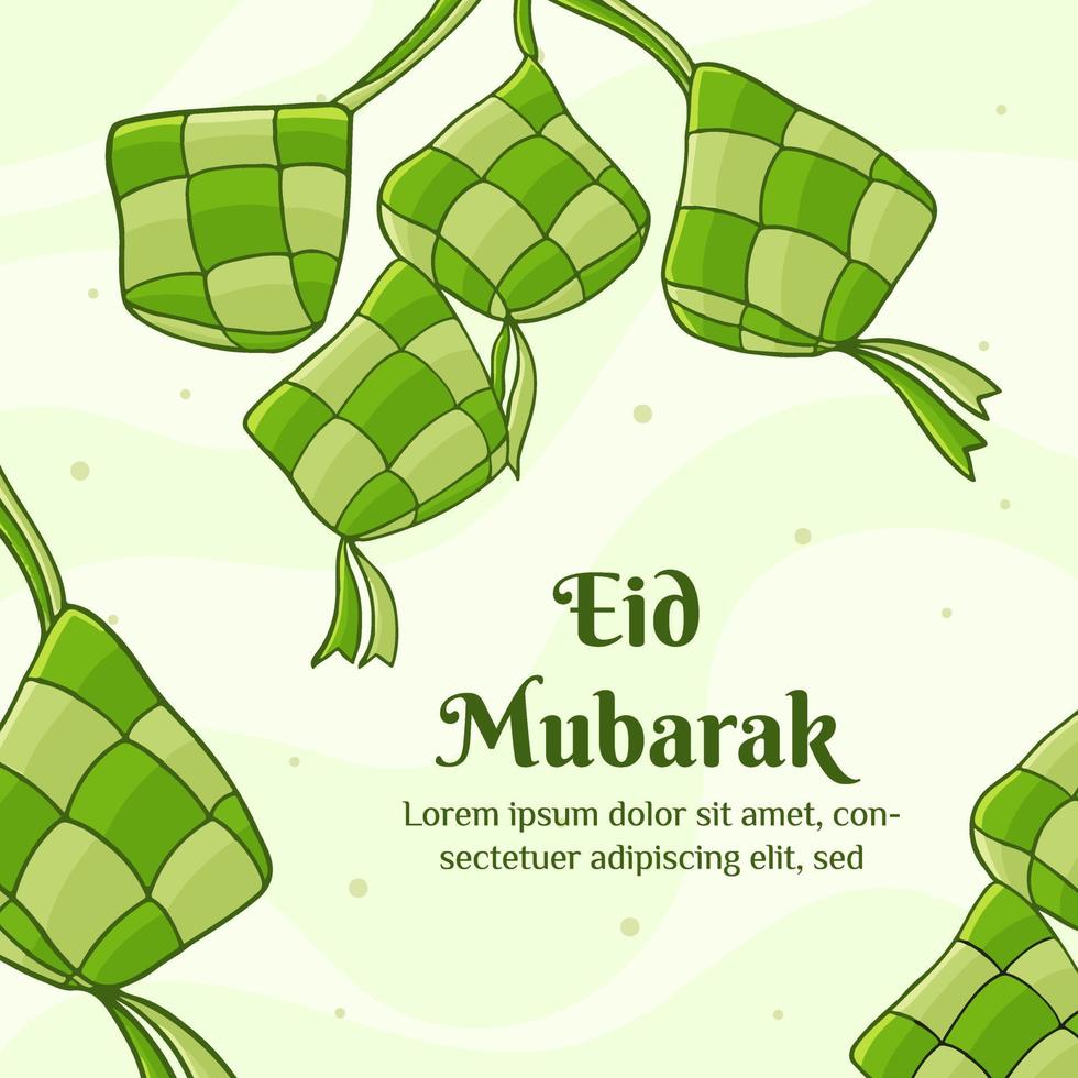 eid mubarak illustratie met ketupat concept. handgetekende en vlakke stijl vector