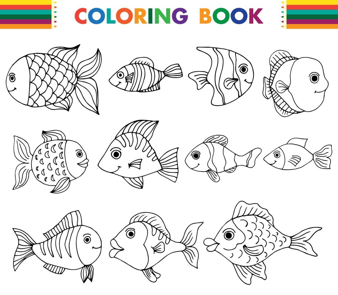 een set van schattige vissen om in te kleuren. vectorillustratie. vector
