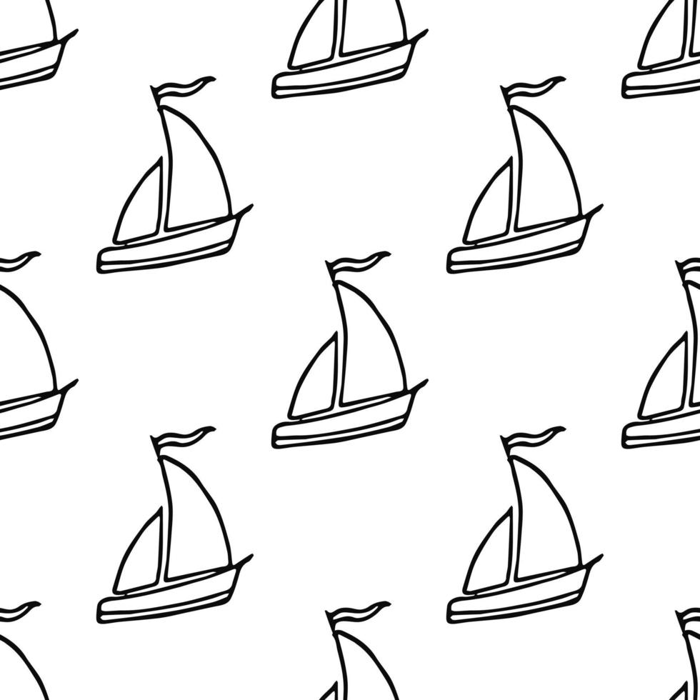 naadloos patroon met zeilschepen. doodle vector schepen patroon