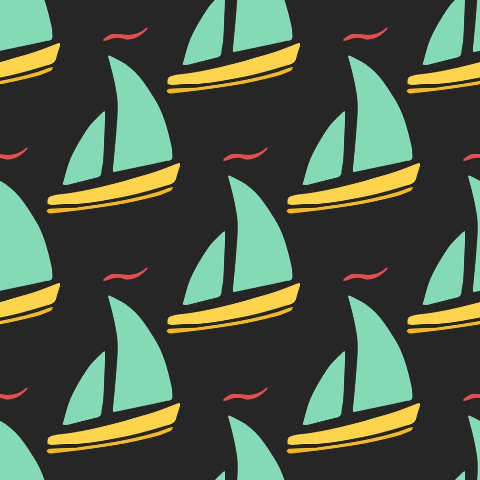 gekleurd naadloos patroon met zeilschepen. doodle vector schepen patroon. kinderbehang