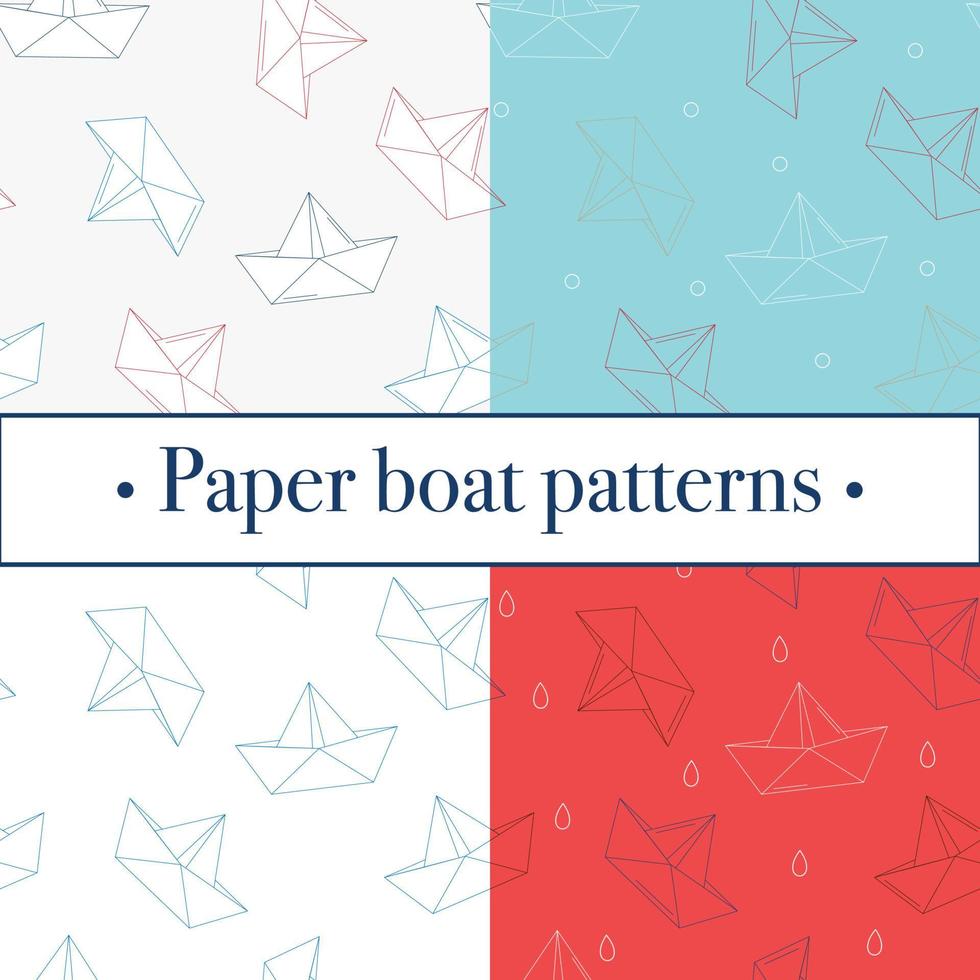 set van vier origami papieren boten of scheepspatronen. zee thema. vector