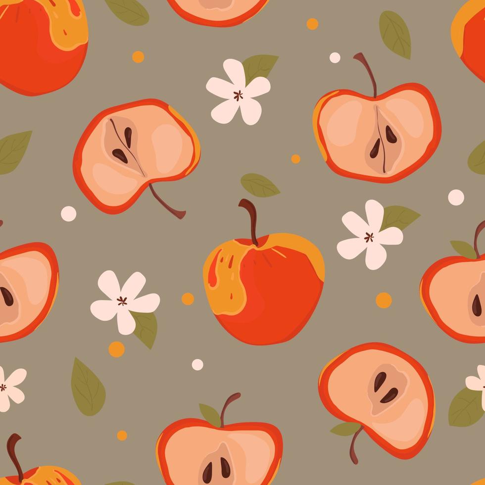 appels geheel en helften patroon. rode sappige appels op een patroon voor textiel, servetten, achtergrond. fruit patroon. vector