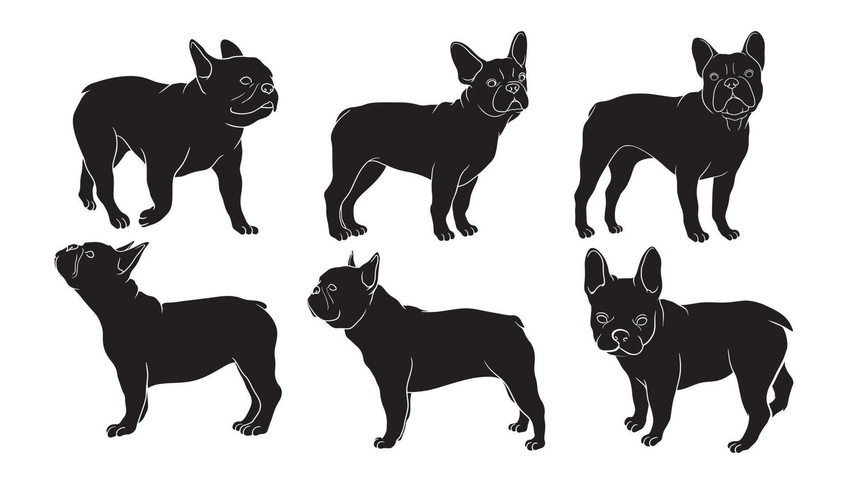 hand getekend silhouet van franse bulldog vector