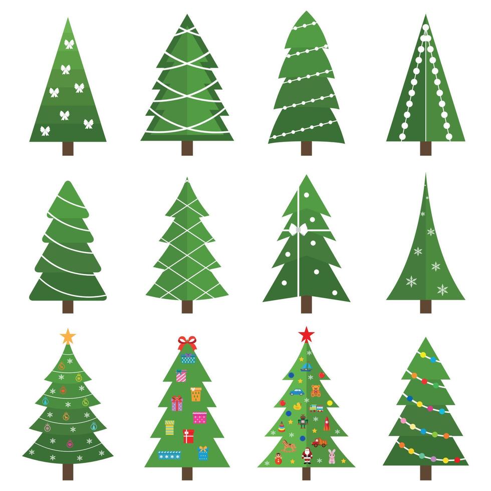 verzameling prachtige kerstbomen, modern plat ontwerp vector