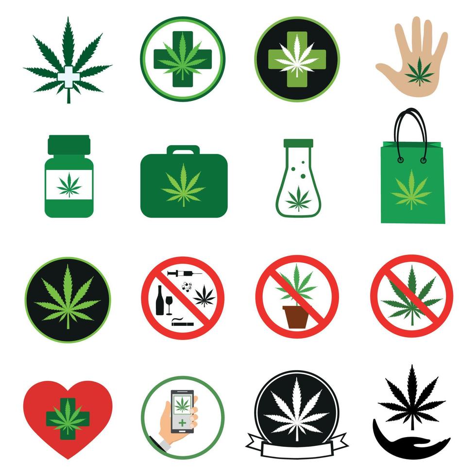 set marihuana-productlabels en logo-afbeeldingen. vector