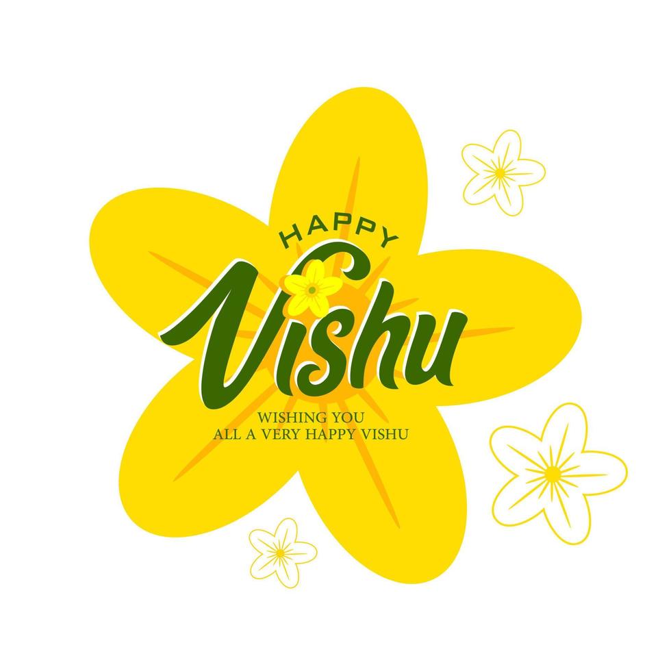 vectorillustratie van een banner voor gelukkig vishu-typografieontwerp op traditionele achtergrond met kani konna-bloem, vishu is Zuid-Indiaas festival vector