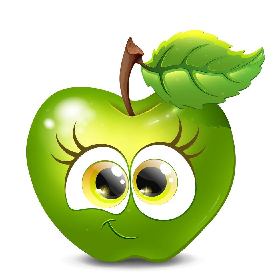 schattige groene appel stripfiguur met grappig gezicht. geïsoleerd. vector