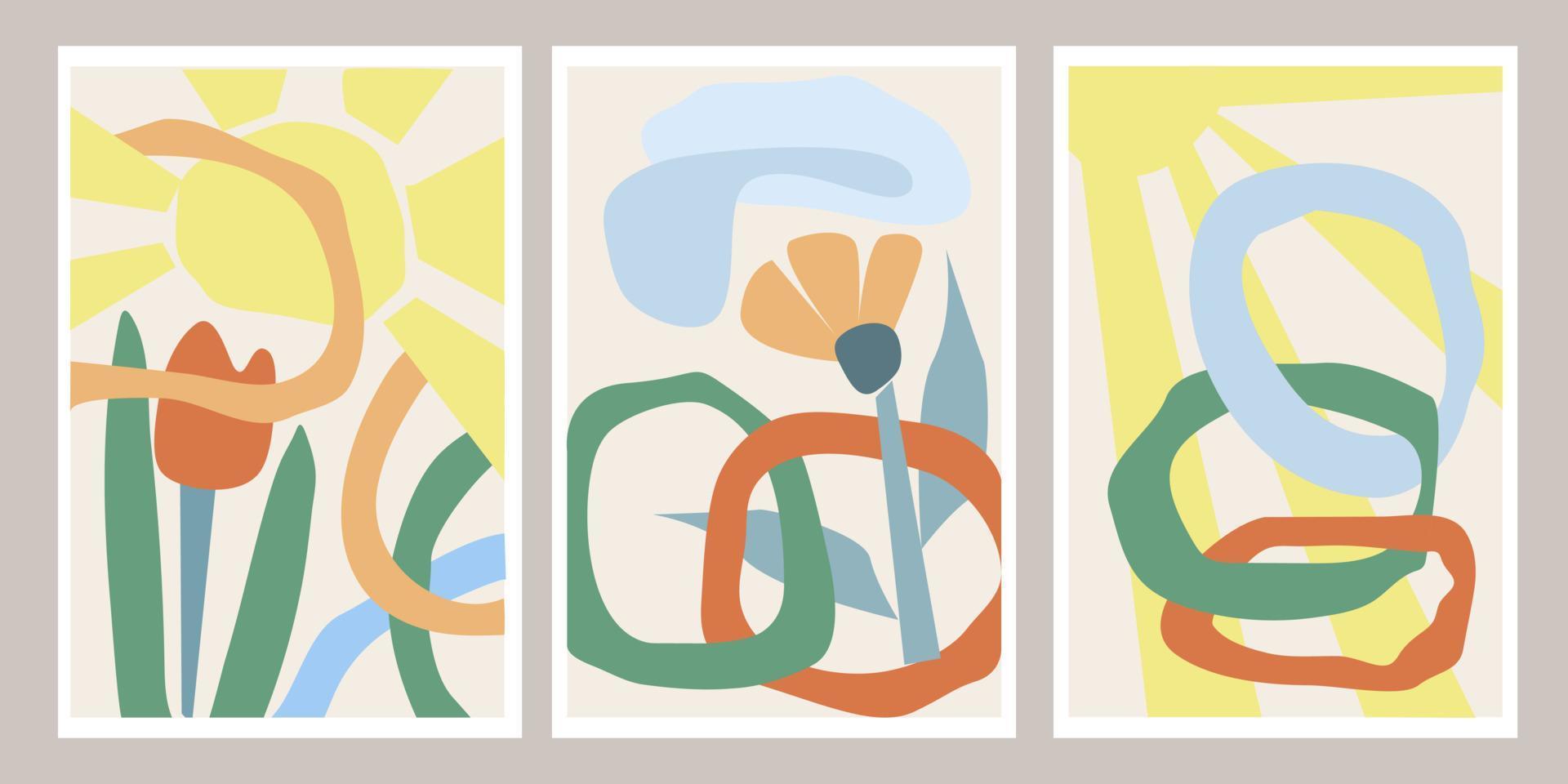 set van moderne sjablonen met abstracte compositie van eenvoudige vormen. trending collagestijl, minimalisme. vector