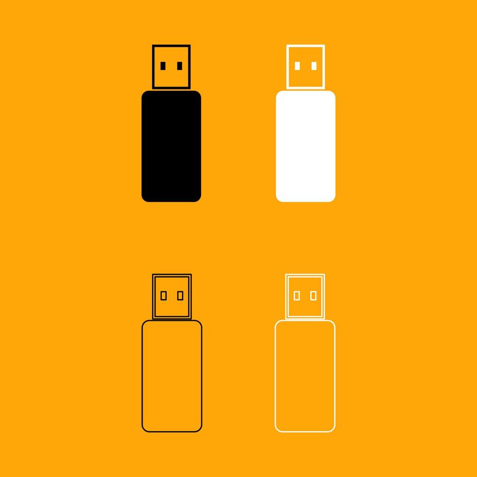 flash drive set zwart-wit pictogram. vector