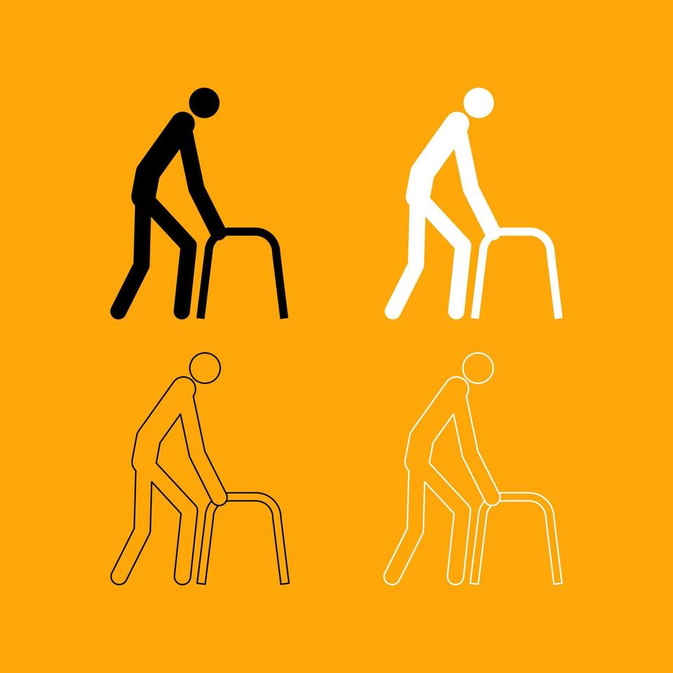 zieke man ingesteld zwart-wit pictogram. vector