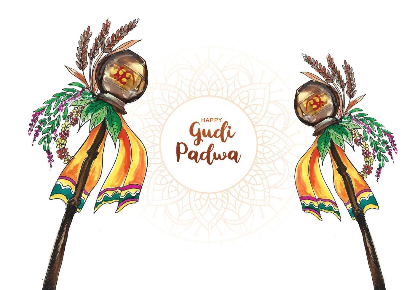 happy gudi padwa Zuid-Indiase festival viering kaart ontwerp vector