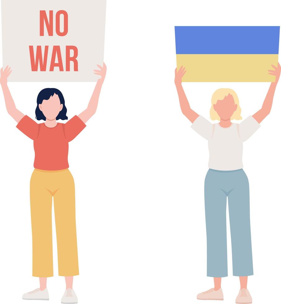 vrouwen met poster semi-egale kleur vector tekens set