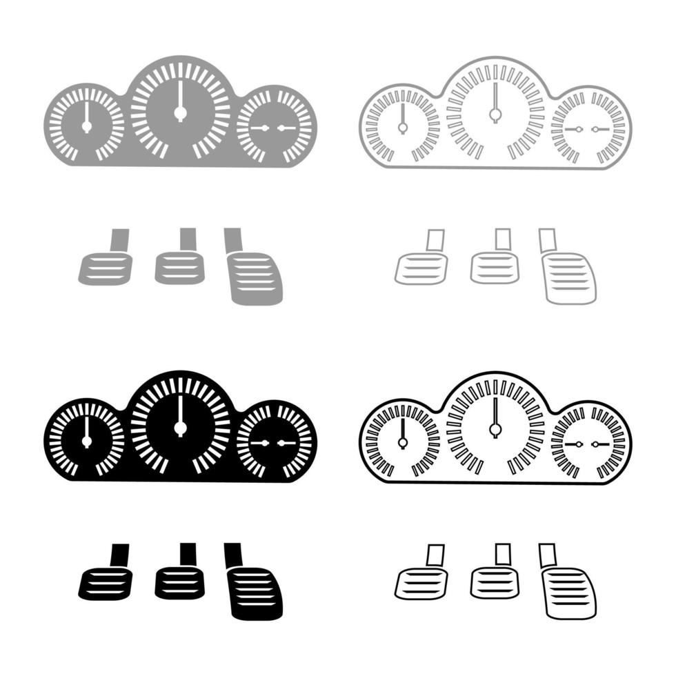 dashboard pedalen set pictogram grijs zwart kleur vector illustratie afbeelding solide vulling omtrek contour lijn dun vlakke stijl