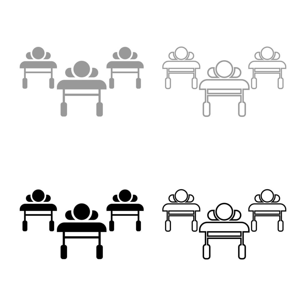 patiënten op banken ligt ziekenhuis pandemie concept kliniek epidemie ingesteld pictogram grijs zwart kleur vector illustratie afbeelding solide vulling omtrek contour lijn dun vlakke stijl