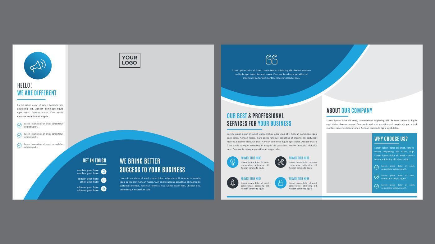 blauwe afgeronde brochure sjabloon voor professioneel gebruik vector