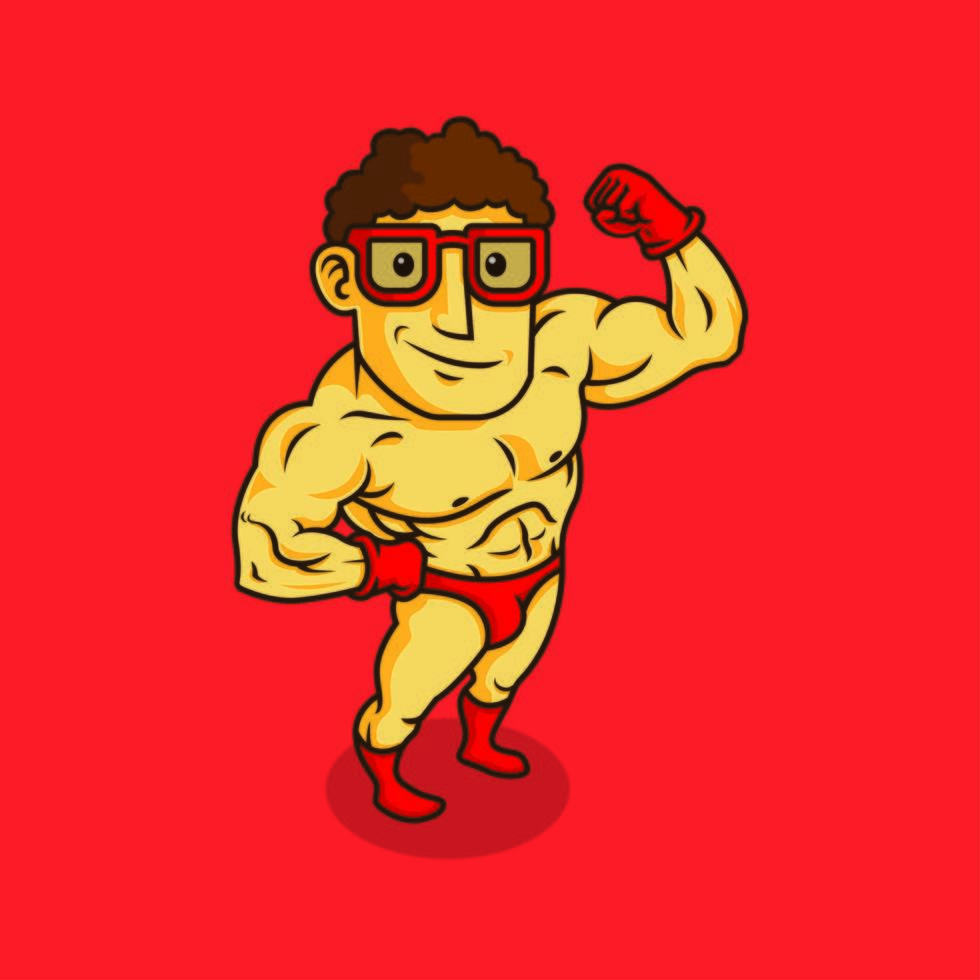 geek bodybuilder karakter vector