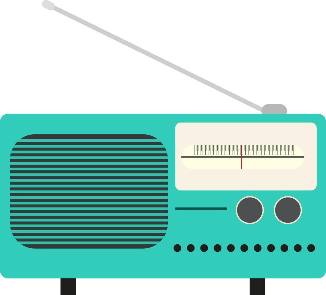 blauwe radio, illustratie, vector op een witte achtergrond.