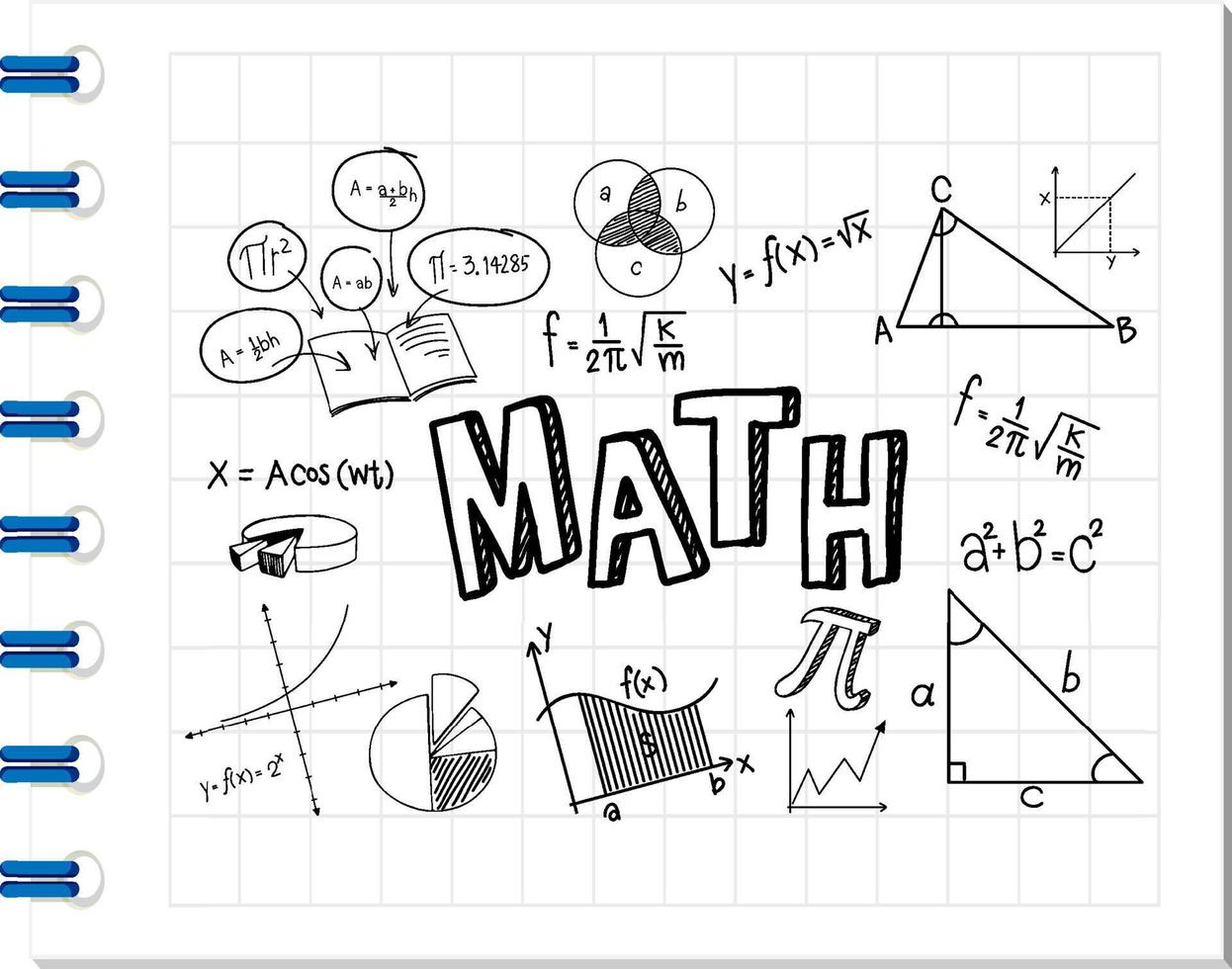 doodle wiskundige formule met wiskunde lettertype op notebook vector