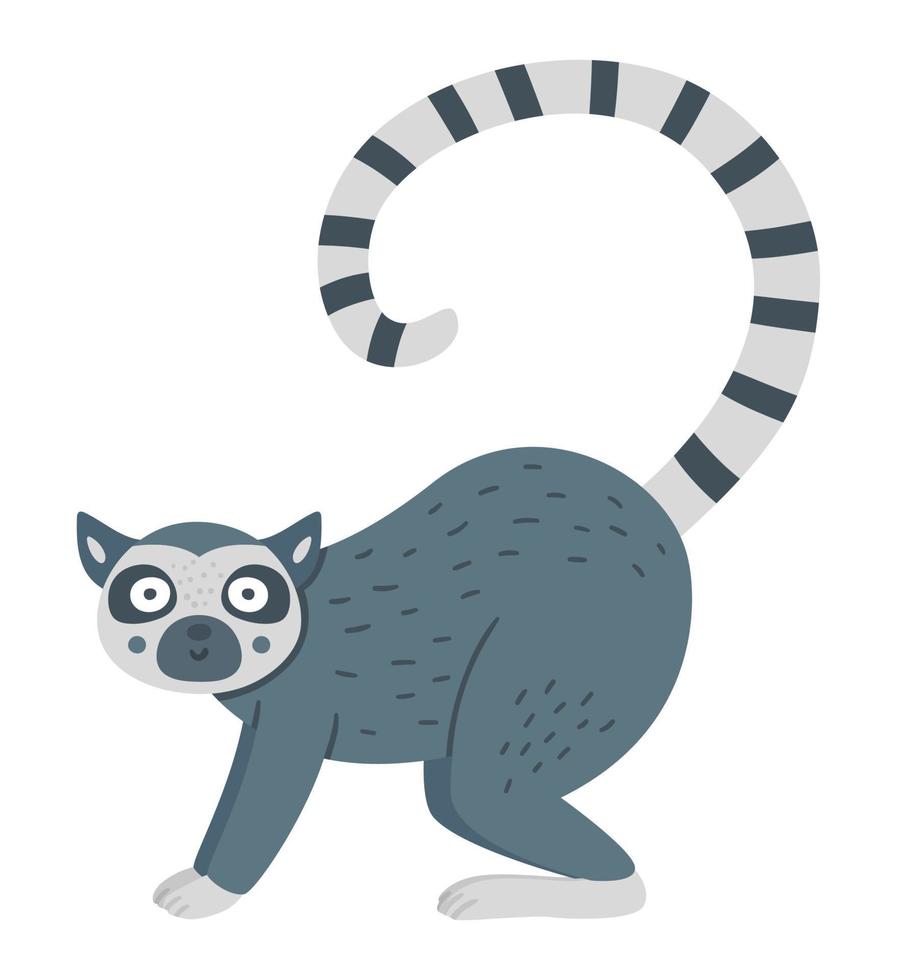 vector schattige lemur geïsoleerd op een witte achtergrond. grappige tropische exotische dieren illustratie. heldere platte foto voor kinderen. jungle zomer illustraties