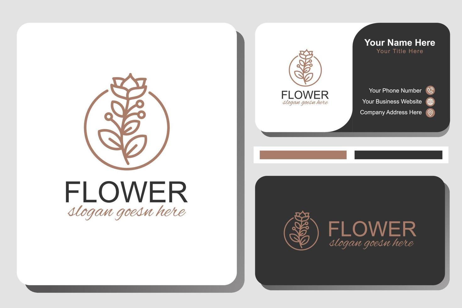 elegante natuur schoonheid bloem logo, lijn kunst bloemen logo voor vrouw, cosmetica, schoonheidssalon met identiteitskaart ontwerp vector