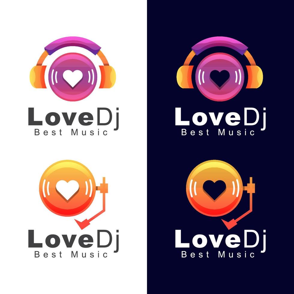 hoofdtelefoon liefde dj muziek logo, beste geluid muziek logo vector ontwerpsjabloon