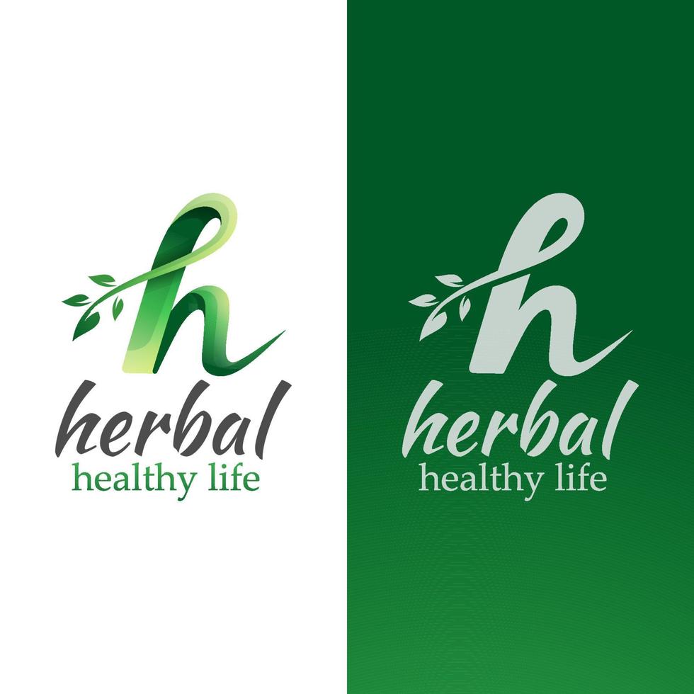 beginletter h met blad, kruidendokter-logo, symbool voor gezond leven, vectorsjabloon vector