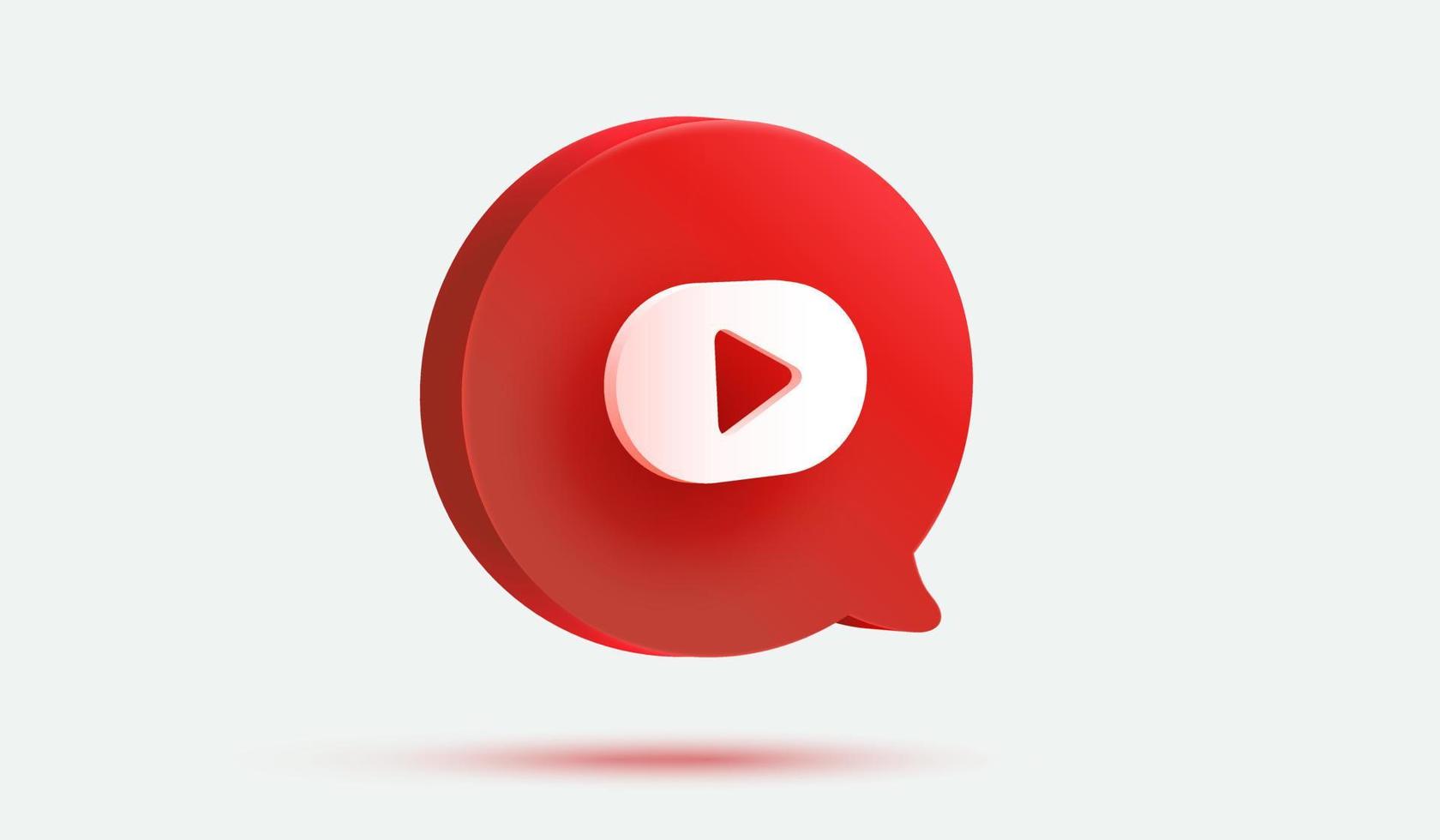 rode berichtbel met video-knop 3D-vector afspelen. mediaspeler teken of abonneer symbool vector