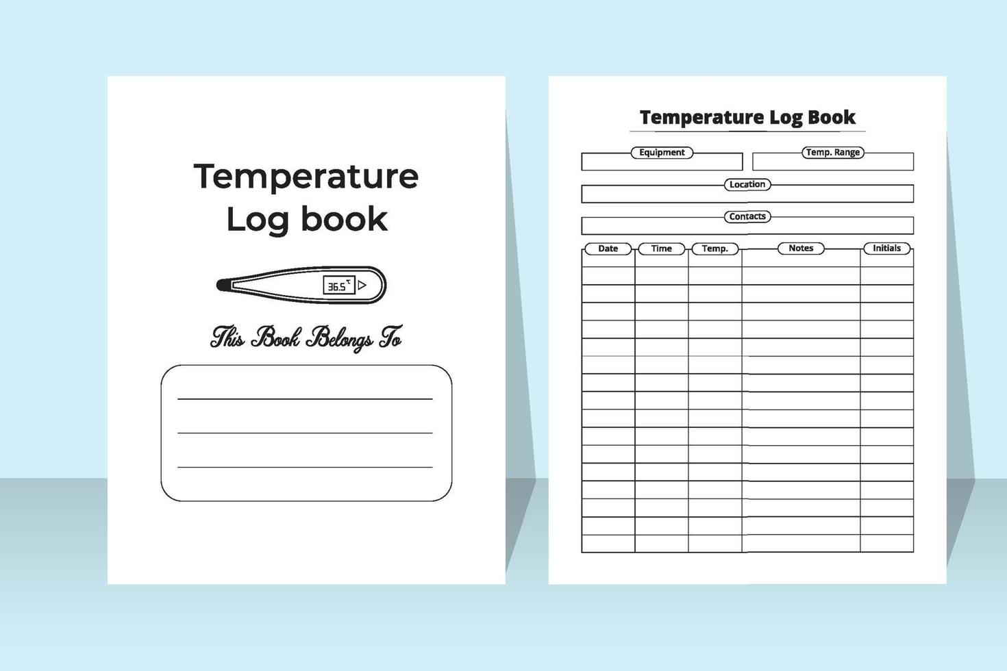 temperatuurlogboek interieur met een thermometer. patiënt lichaamswarmte tracker en medicatie planner dagboek. interieur van een notitieboekje. koorts temperatuur tracker en patiëntinformatie logboek. vector