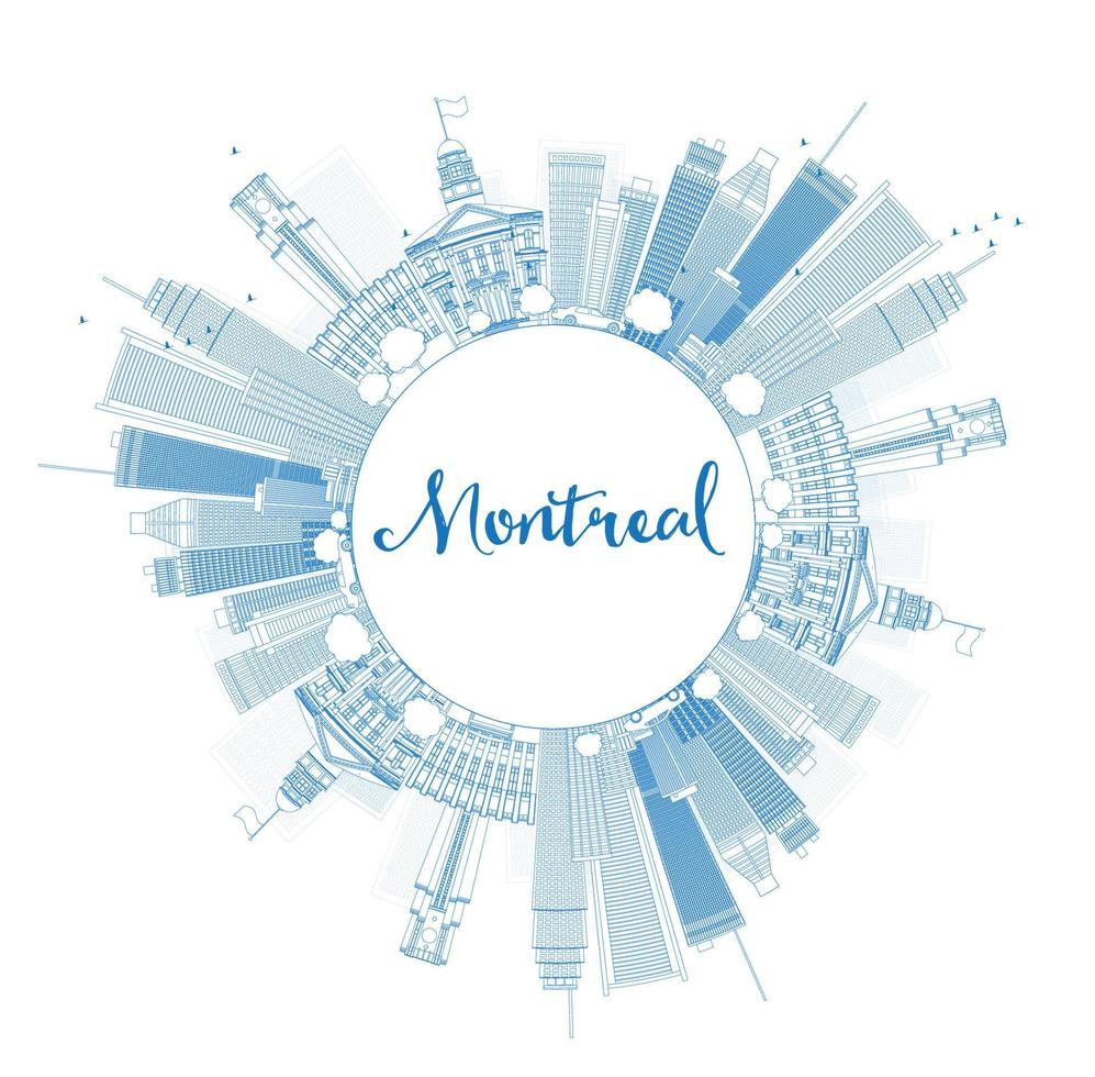 schets de skyline van Montreal met blauwe gebouwen en kopieer ruimte. vector