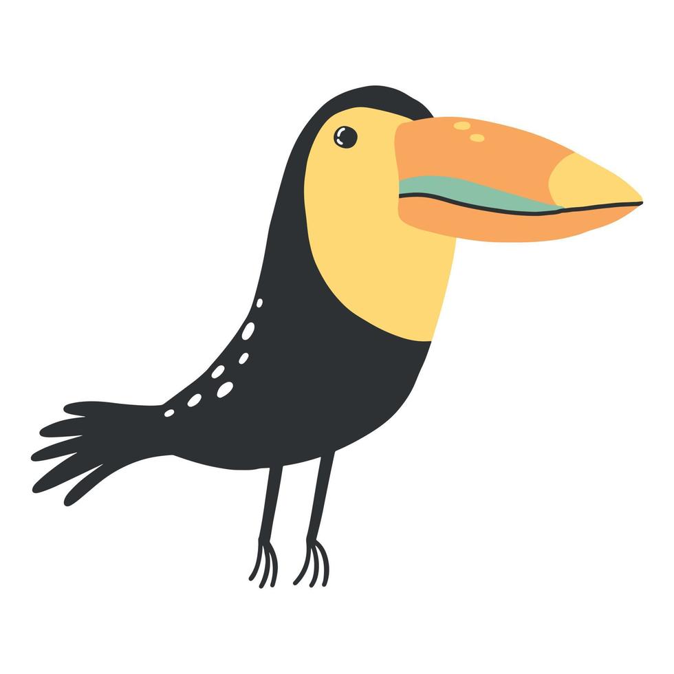 kinderachtige illustratie van een schattige toekan. getekende toekan. geïsoleerd op een witte achtergrond. vectorillustratie in cartoon style.exotic vogel. vector