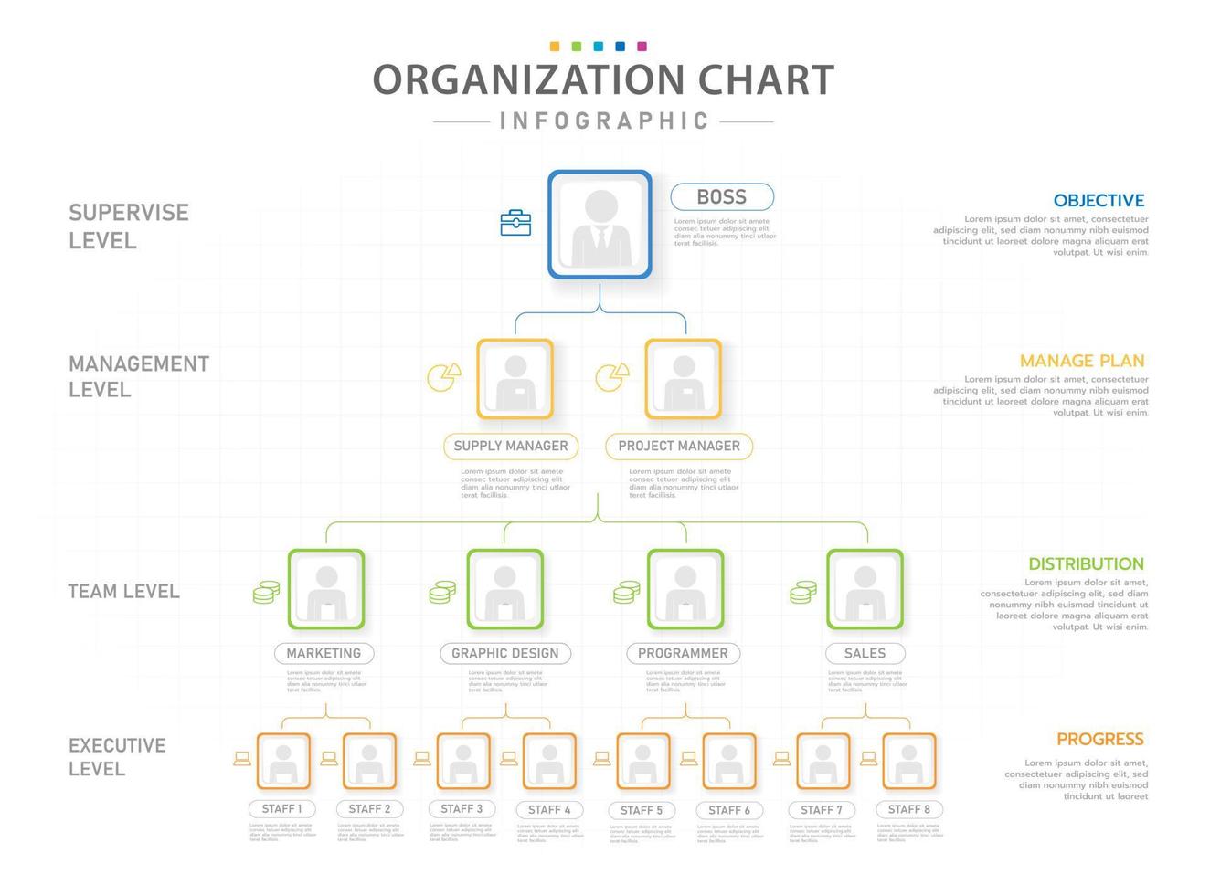 infographic sjabloon voor bedrijven. modern organigram met positie, presentatie vector infographic.