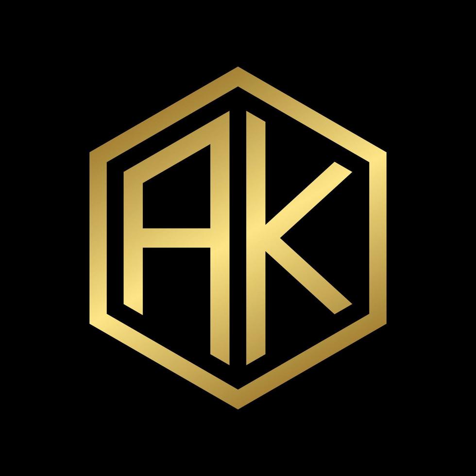 gouden eerste letter ak zeshoek logo ontwerp vector