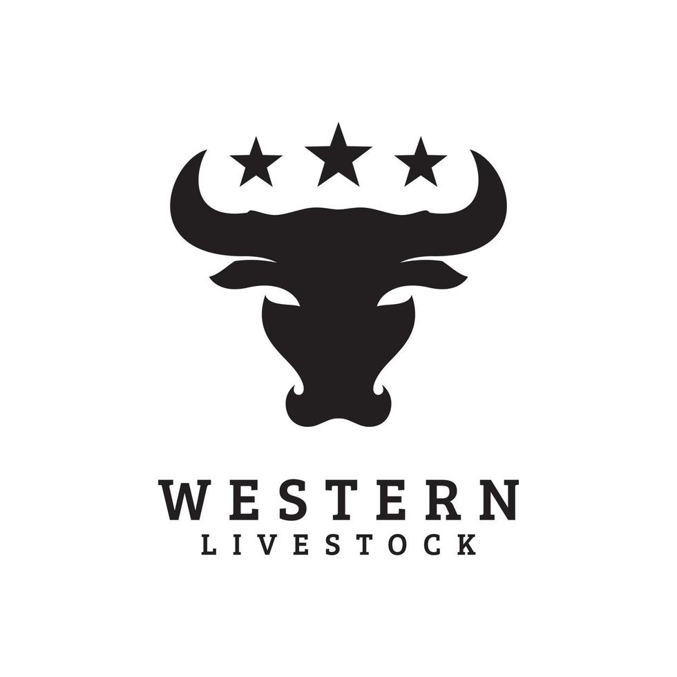 western stier koe vee buffel hoofd silhouet vee met sterren logo ontwerp vector