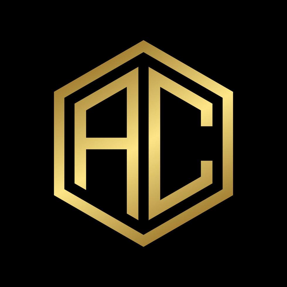 gouden eerste letter ac zeshoek logo ontwerp vector