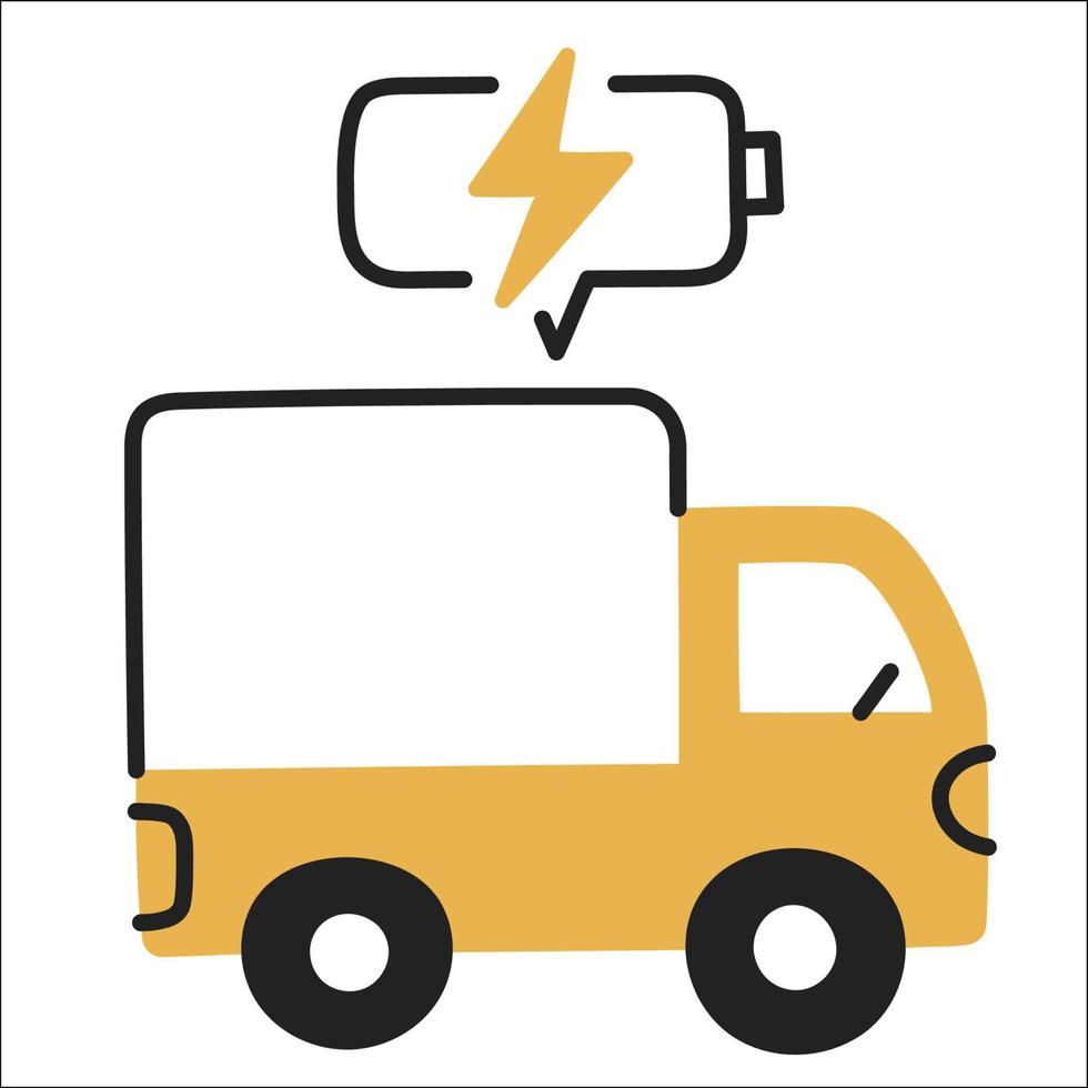 elektrische vrachtwagen. hand getrokken ev doodle pictogram. vector