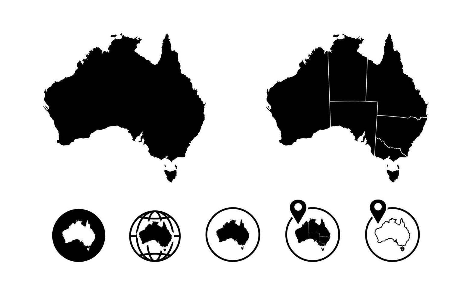 Australische kaarten. set van kaart Australië vector ontwerp illustratie. Australisch landkaartontwerp. Australische land Kaartpictogram op witte achtergrond.