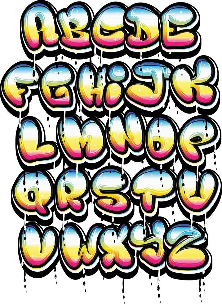 bubble graffiti druipende alfabetten vector
