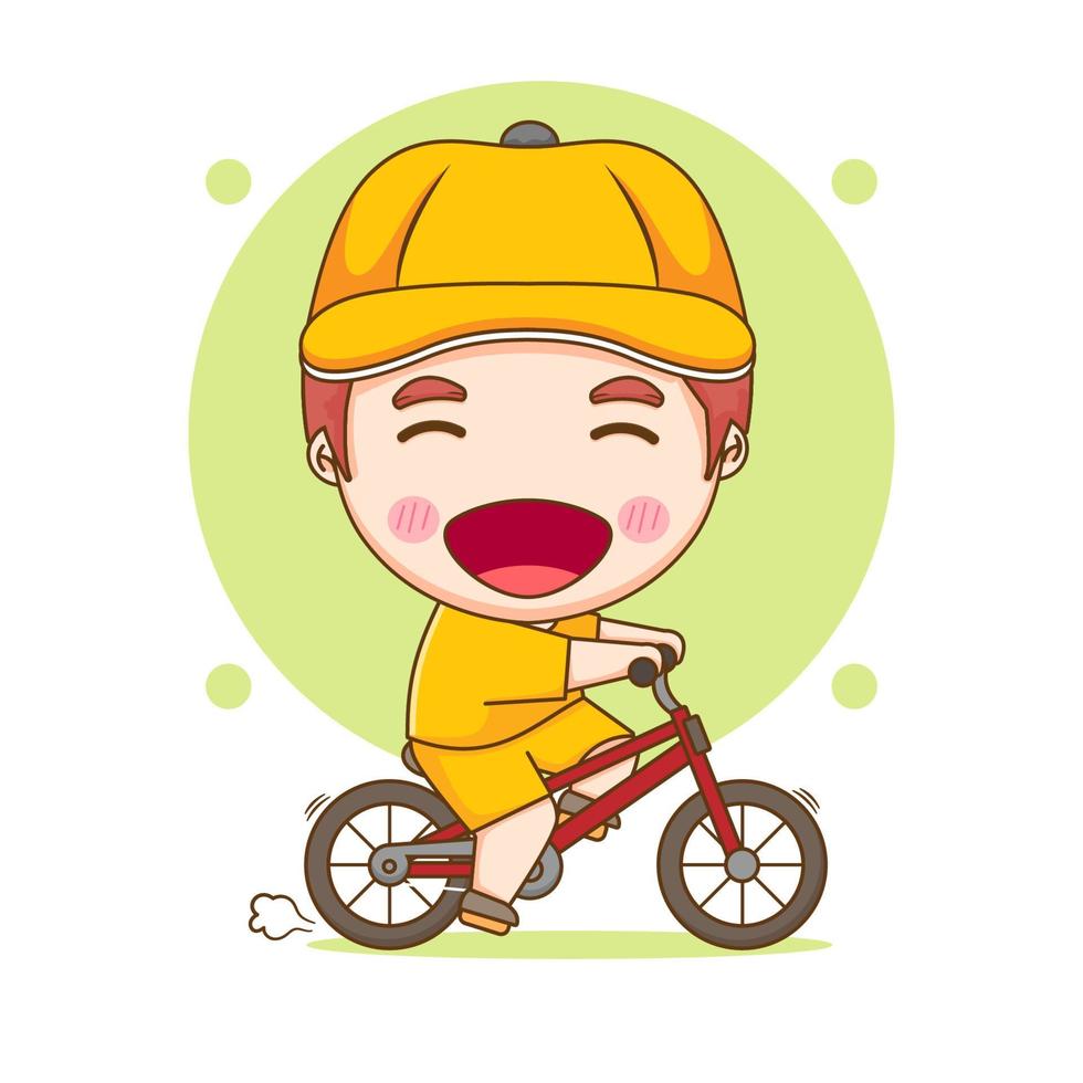 gelukkig schattige jongen jongen rijden fiets chibi handgetekende stripfiguur vector